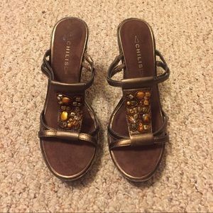 Bronze with jewels sandal with heel